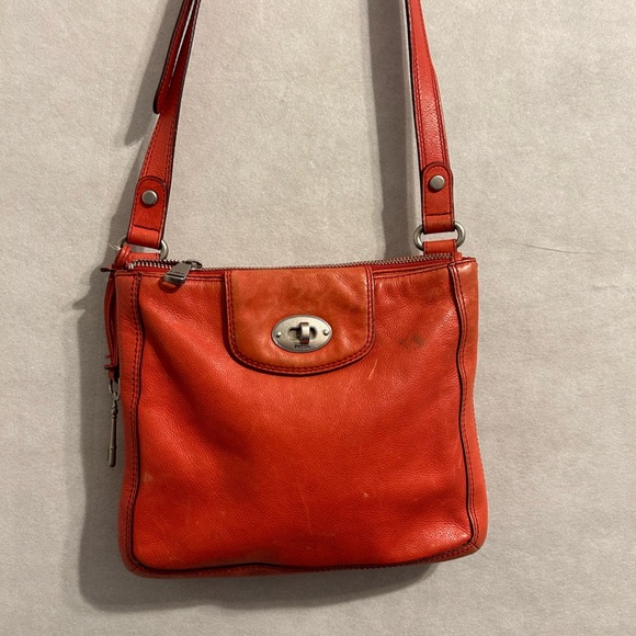 Fossil Marlow Crossbody Bag burnt out red  Leather Turnlock Purse Handbag - Picture 5 of 14